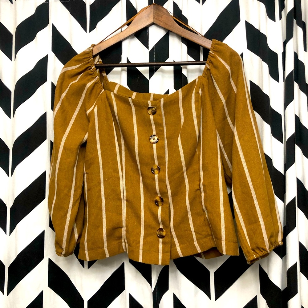 Favlux Off the Shoulder Striped Beige 3/4 Sleeve